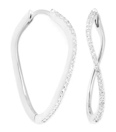 Astrid & Miyu White Gold And White Topaz Infinity Hoop Earrings In Silver