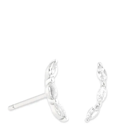 Astrid & Miyu White Gold And White Topaz Marquise Stud Earrings In Silver