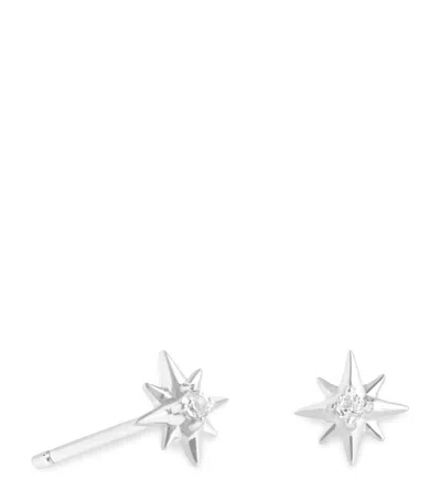 Astrid & Miyu White Gold And White Topaz Star Earrings In Silver
