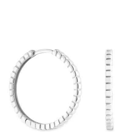 Astrid & Miyu White Gold Ridged Hoops In Silver