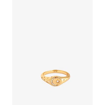 Astrid & Miyu Womens 18ctgoldplatedsilver Cosmic Signet 18ct Yellow-gold Plated Recycled Sterling-silver And Cubic