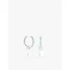 Astrid & Miyu Womens Dolce Aqua Chalcedony, Pearl And Rhodium-plated Recycled Sterling-silver Huggie Earrings