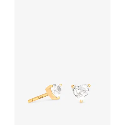 Astrid & Miyu Womens Heart 18ct Yellow Gold-plated Sterling-silver And Cubic-zirconia Stud Earrings