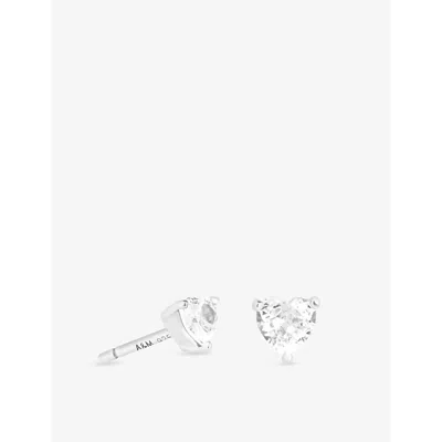 Astrid & Miyu Womens Heart Rhodium-plated Sterling-silver And Cubic-zirconia Stud Earrings