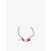 Astrid & Miyu Womens Serpent Climber 18ct Rhodium-plated Sterling-silver, Garnet And Cubic-zirconia Stud Earrings In Silver