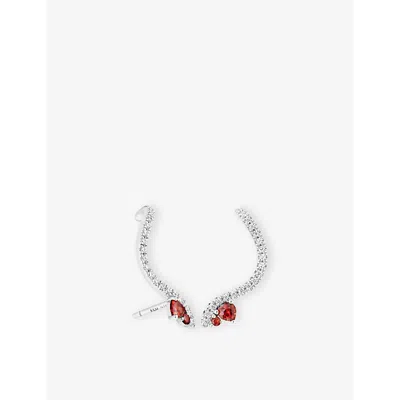 Astrid & Miyu Womens Serpent Climber 18ct Rhodium-plated Sterling-silver, Garnet And Cubic-zirconia Stud Earrings