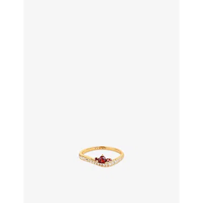Astrid & Miyu Womens Serpent Wave 18ct Yellow Gold-plated Sterling-silver, Garnet And Cubic-zirconia Ring