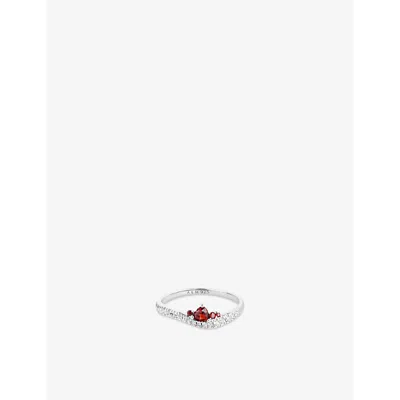 Astrid & Miyu Womens Serpent Wave Rhodium-plated Sterling-silver, Garnet And Cubic-zirconia Ring
