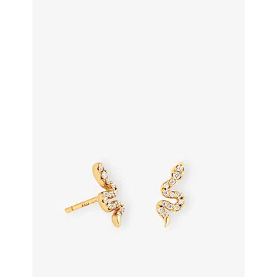 Astrid & Miyu Womens Snake 18ct Yellow Gold-plated Sterling-silver And Cubic Zirconia Stud Earrings