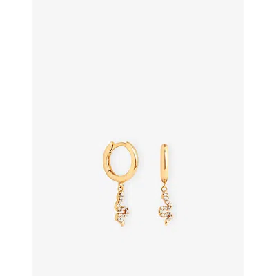 Astrid & Miyu Womens Snake Charm 18ct Yellow Gold-plated Recycled Sterling-silver And Pavé-crystal Huggies