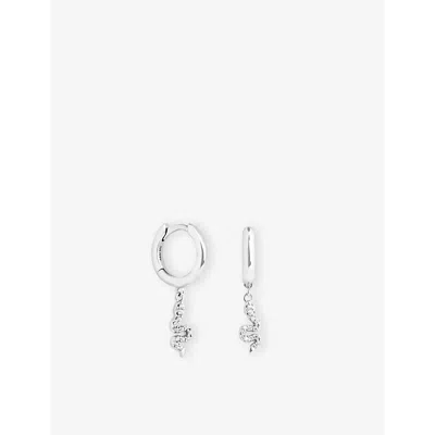 Astrid & Miyu Womens Snake Charm Rhodium-plated Sterling-silver And Pavé-crystal Huggies