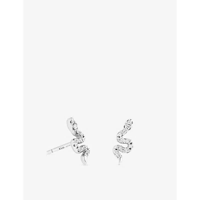 Astrid & Miyu Womens Snake Rhodium-plated Sterling-silver And Cubic Zirconia Stud Earrings