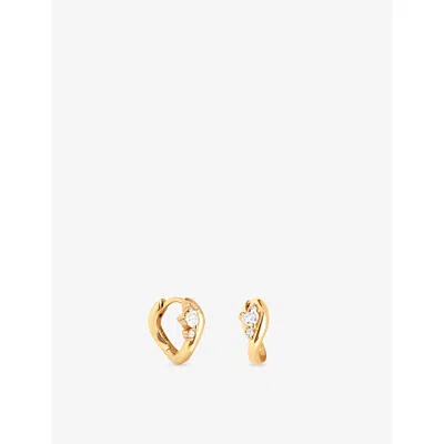 Astrid & Miyu Womens Heart Cluster Wave 18ct Yellow Gold-plated Sterling-silver And Cubic Zirconia Huggies