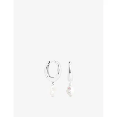 Astrid & Miyu Womens Pearl Charm Rhodium-plated Recycled Sterling-silver And Freshwater-pearl Huggie Hoop Earrings