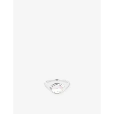 Astrid & Miyu Womens Rhodium-plated Recycled Sterling-silver And Mother-of-pearl Signet Ring