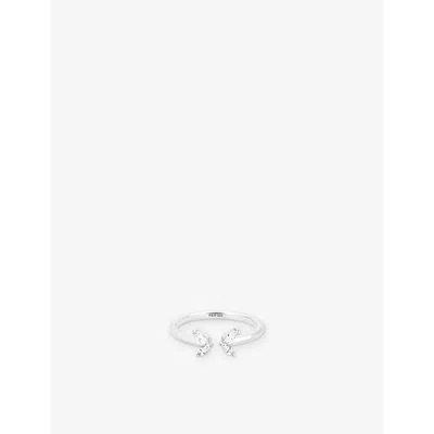 Astrid & Miyu Womens Butterfly Rhodium Plated Sterling-silver And Cubic Zirconia Ring Rhodiumplatedsilver