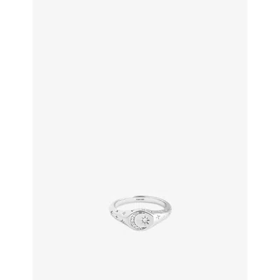 Astrid & Miyu Womens Rhodiumplatedsilver Cosmic Signet 18ct Yellow-gold Plated Recycled Sterling-silver And Cubic 