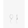 Astrid & Miyu Womens Serenity Rhodium-plated Brass And Freshwater-pearl Hoop Earrings