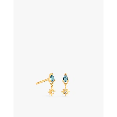Astrid & Miyu Womens Star 18ct Yellow Gold-plated Recycled Sterling-silver And Topaz Stud Earrings