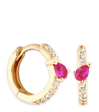 Astrid & Miyu Yellow Gold And Pink Sapphire Marquise Huggie Hoop Earrings