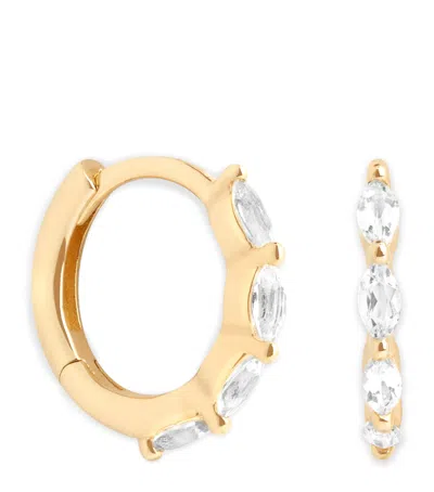 Astrid & Miyu Yellow Gold And White Topaz Marquise Hoop Earrings
