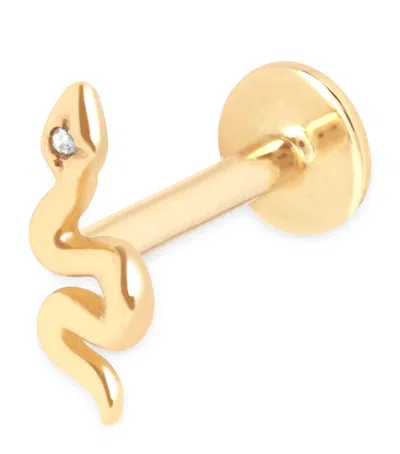 Astrid & Miyu Yellow Gold And White Topaz Single Snake Stud Earring