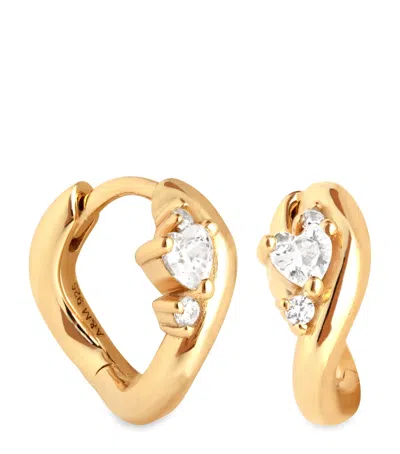 ASTRID & MIYU YELLOW GOLD-PLATED HEART CLUSTER HUGGIE EARRINGS