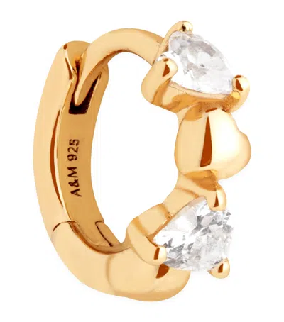 ASTRID & MIYU YELLOW GOLD-PLATED HEART CLUSTER SINGLE HOOP EARRING