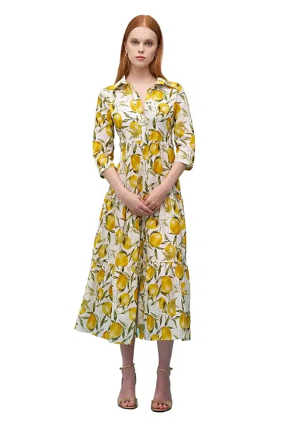 Astrid Molly Woven Midi Dress In Lemon Print In Yellow