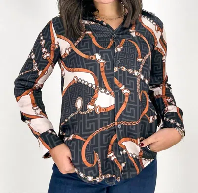 Astrid Patterned Button Down Shirt In Blue In Black