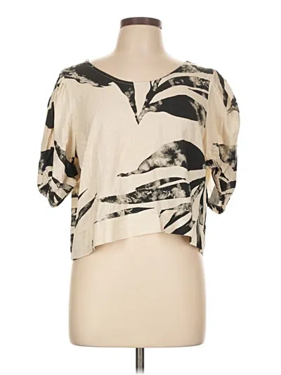 Pre-owned Astrid Short Sleeve Top Tan One Shoulder Neckline Tops