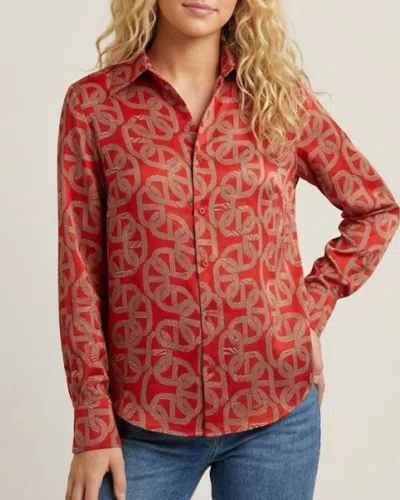 Astrid Silky Button Up Top In Red Link In Multi