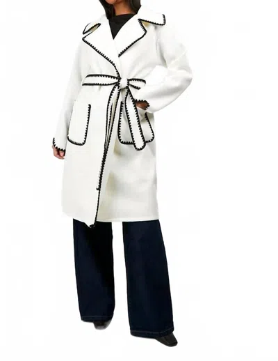 Astrid Taylor Knit Trench Coat In Cream In White