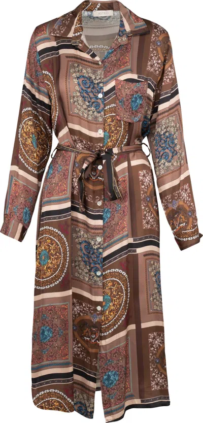 Astrid Women's Long Sleeve Maxi Dress In Scarf Print In Multi