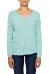 Astrid Women's Preppy V-neck Top In Aqua In Blue