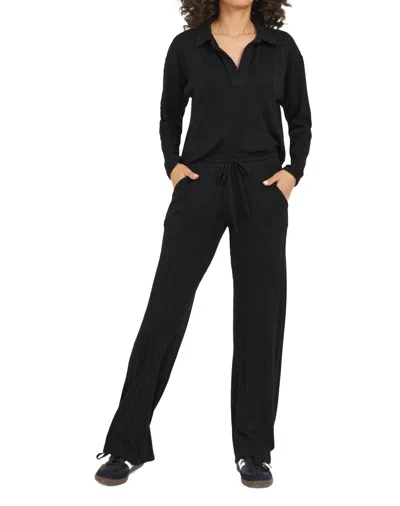 Astrologie Brushed Cozy Wide Leg Drawstring Pant In Midnight In Black
