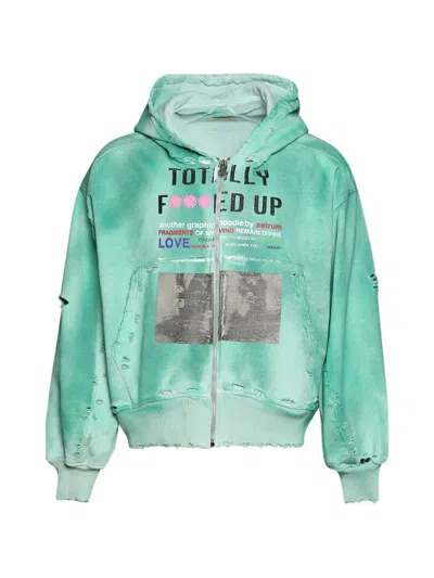 Astrum Distressed-effect Graphic-print Hoodie In Green