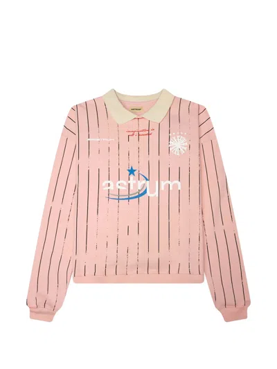 Astrum Imagination Football Pinstriped Polo Sweatshirt In Pink