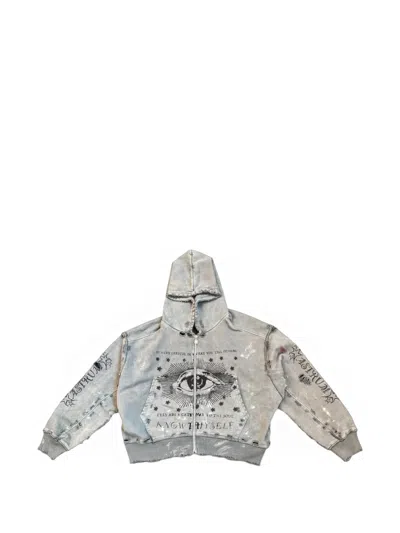 Astrum Know Thyself Distressed-effect Hoodie In Gray