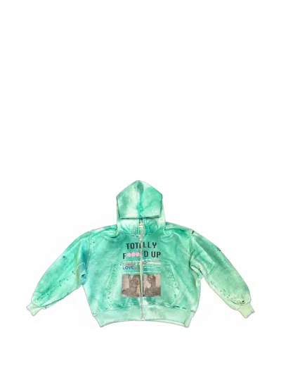 Astrum Tfu Distressed Graphic-print Hoodie In Green