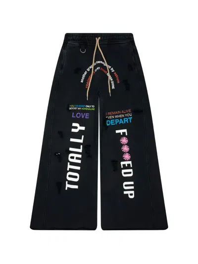 Astrum Tfu Text-print Wide-leg Track Pants In Black