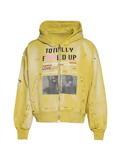 Astrum Tfu Zip Graphic-print Hoodie In Yellow