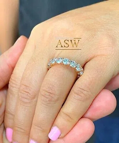 Pre-owned Asw 14k Rose Gold Wide 2.00ctw Eternity Band, Wedding Band, Ring Simulated Diamond In Pink