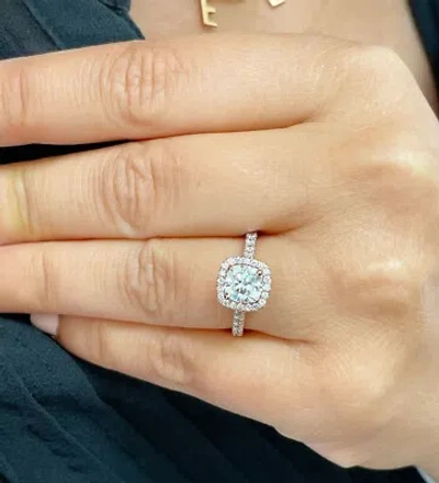 Pre-owned Asw 14k Solid Rose Gold Cushion Cut Simulated Diamond Engagement Ring Halo 1.80ct In White