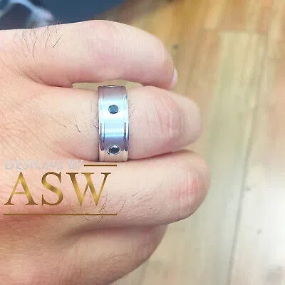 Pre-owned Asw 14k Solid Rose Gold Round Cut Natural Sapphires Ring Band Mens 7mm 0.35ctws