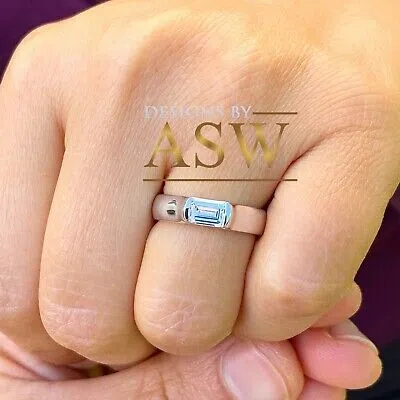 Pre-owned Asw 14k Solid White Gold Emerald Simulated Diamond Engagement Ring Tension 1.00ct