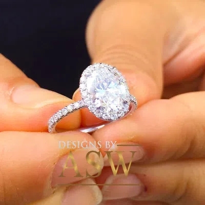 Pre-owned Asw 14k Solid White Gold Oval Cut Simulated Diamond Engagement Ring 2.50ctw