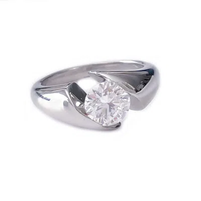 Pre-owned Asw 14k Solid White Gold Round Cut Simulated Diamond Engagement Ring 1.00ctw