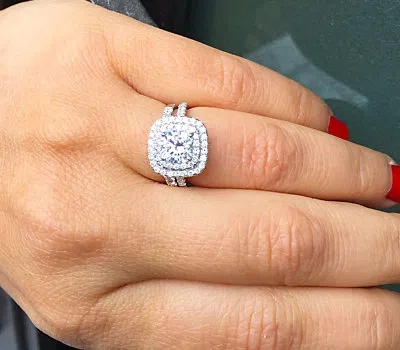 Pre-owned Asw 14k Solid White Gold Round Cut Simulated Diamond Engagement Ring Band Halo 2.20