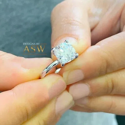 Pre-owned Asw 14k Solid White Gold Round Cut Simulated Diamond Engagement Ring Bridal 1.20ct